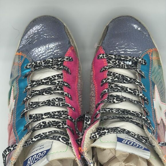 Golden Goose Pink Tye Die Ponyhair High Top Sneakers EU 41/ US 11 Pride - Picture 8 of 13